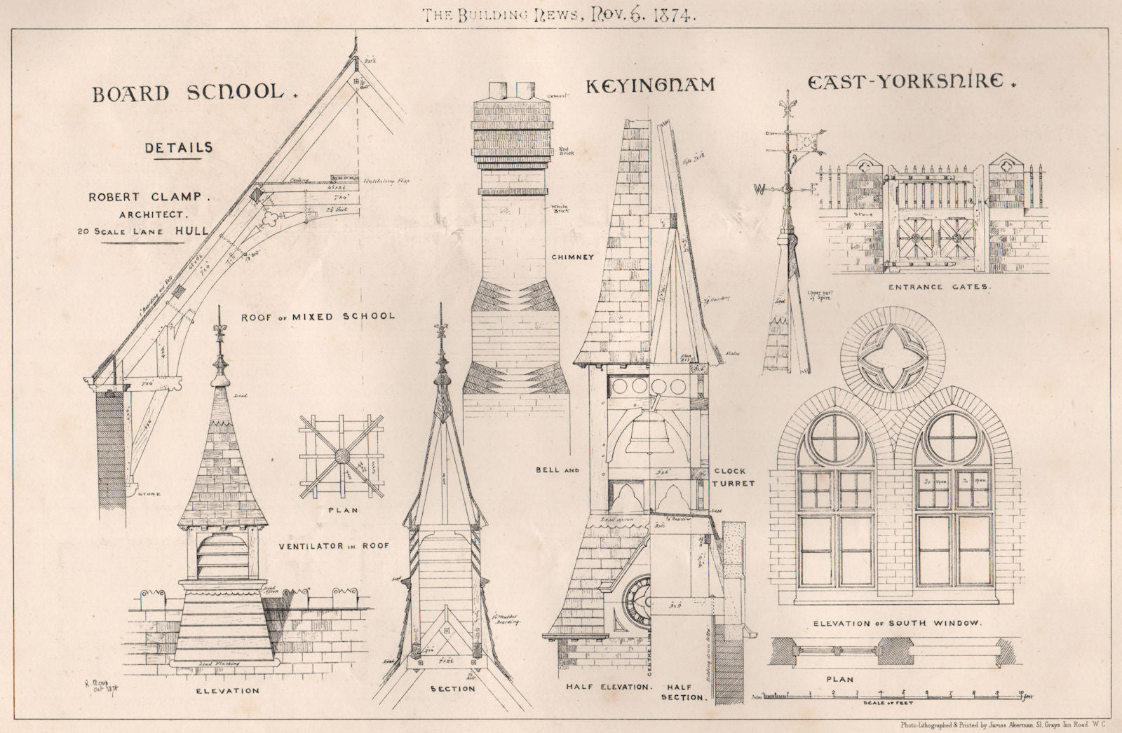 Board Schools details; Keyingham, Yorkshire; Robert Clamp, Architect 1874